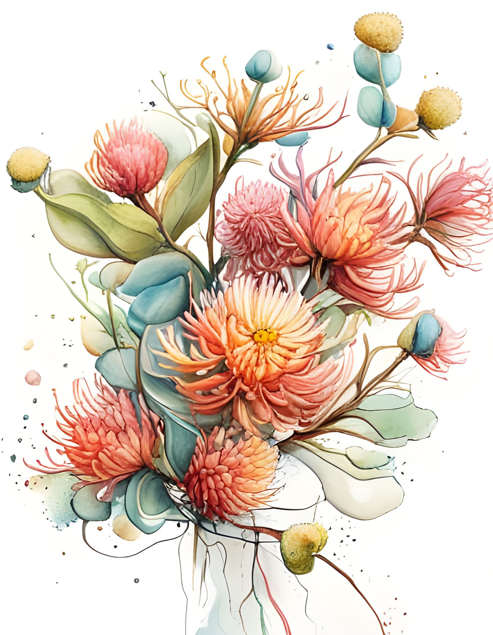 Botanical Australian Flowers in Watercolour Oil Painting