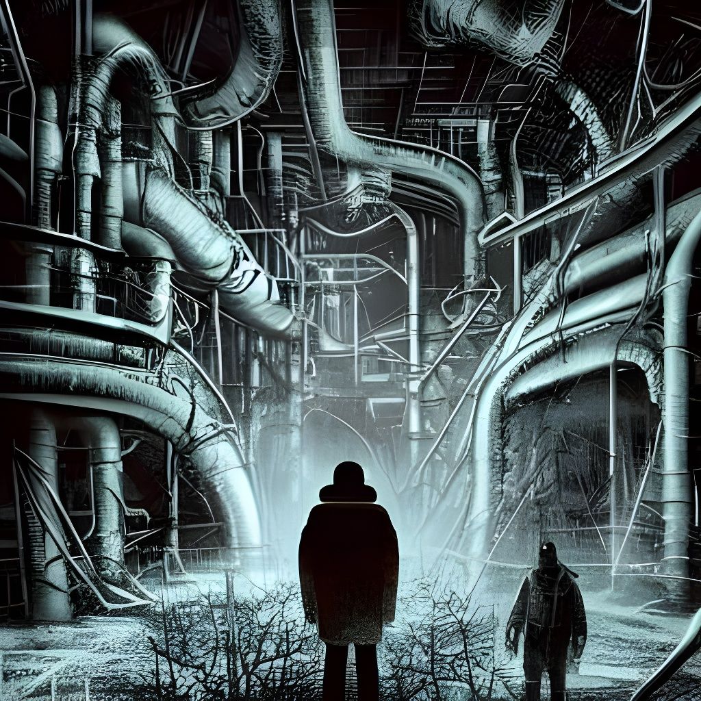 Futuristic Factory Anomaly: Existential Horror Landscape