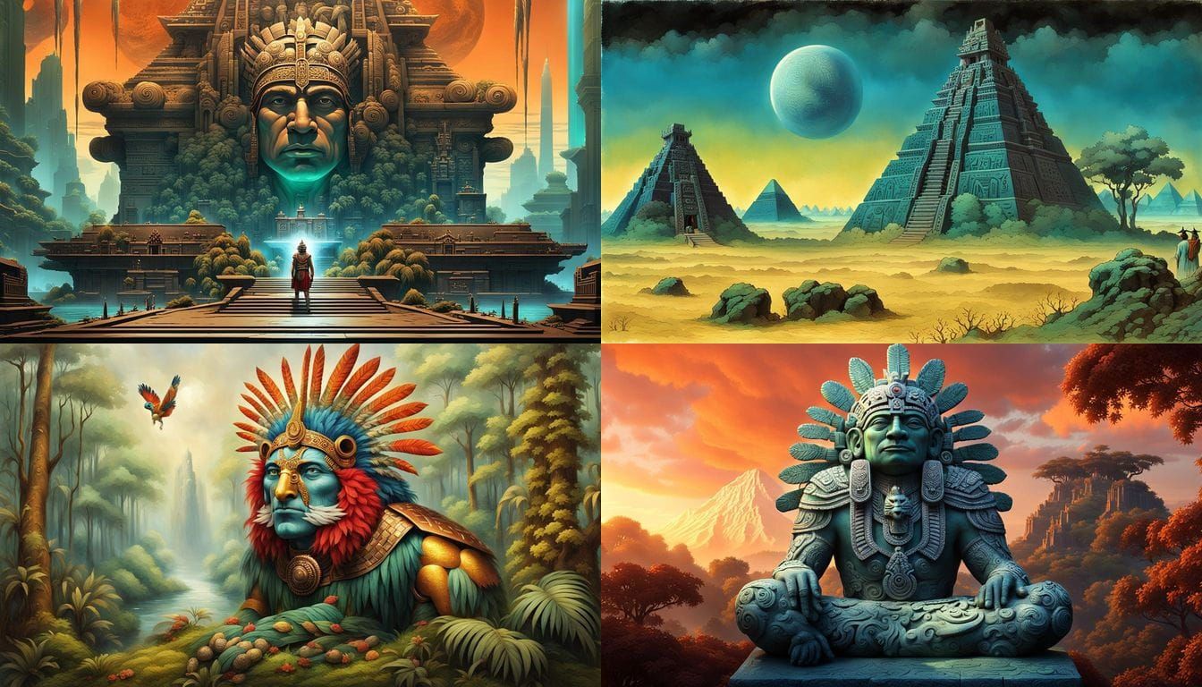 Ancient Mesoamerican Seer Gazing into Futuristic Horizon