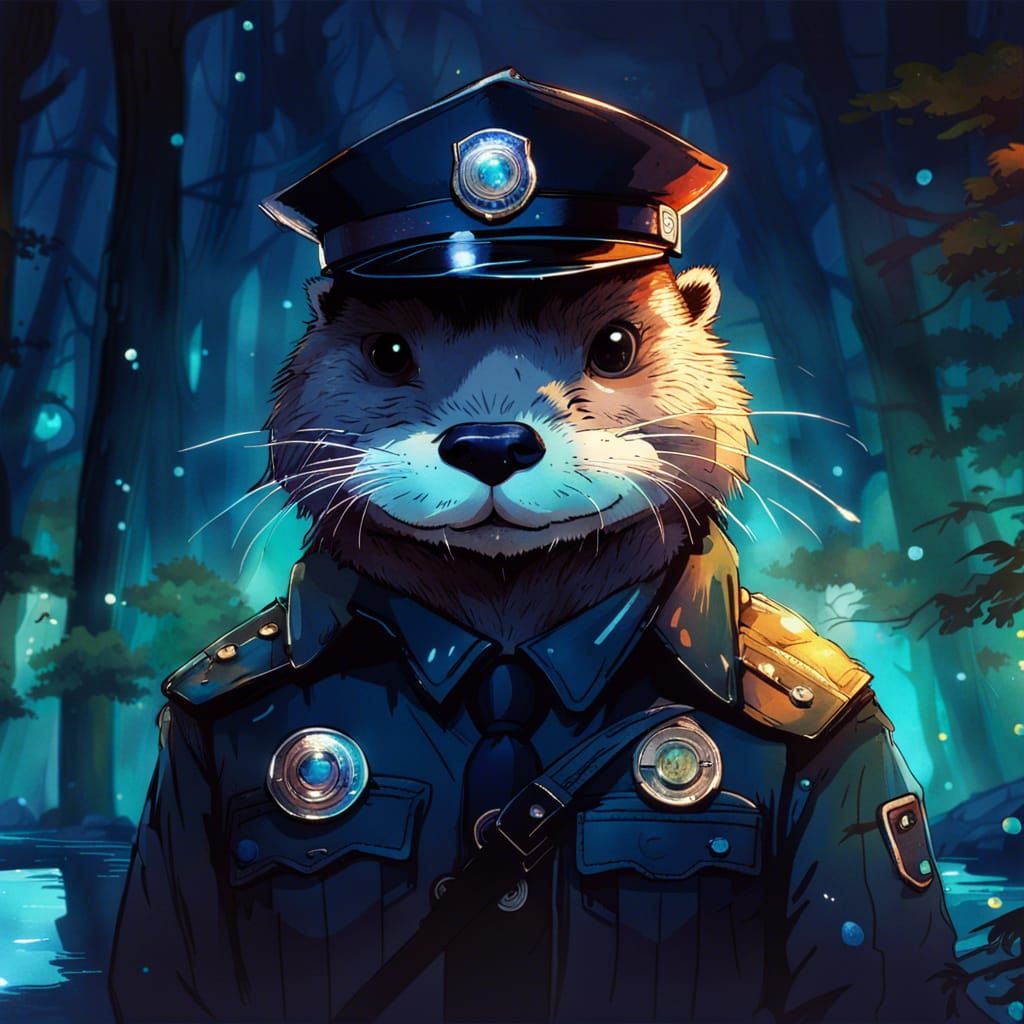 Anime Otter Policeman in Watercolor Style