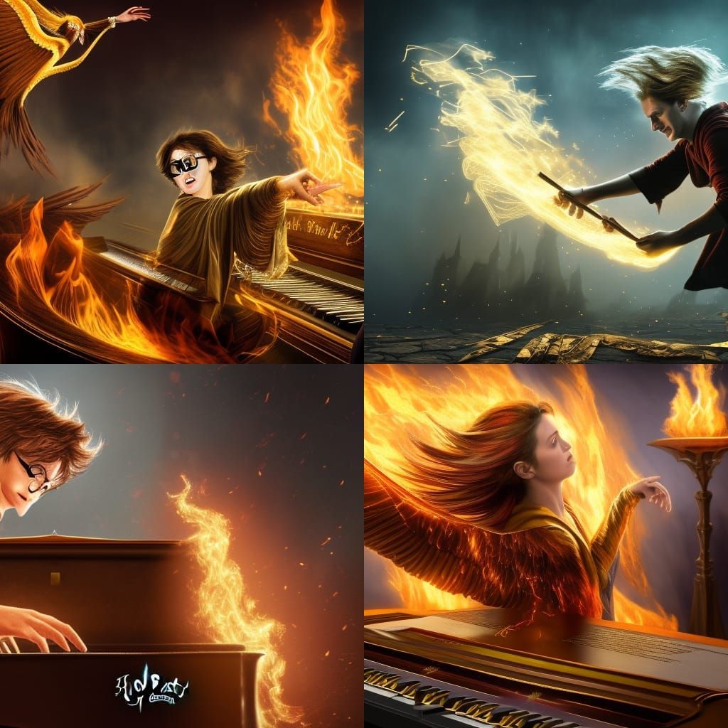 Fiery Harry Potter Plays Piano, Detailed Art