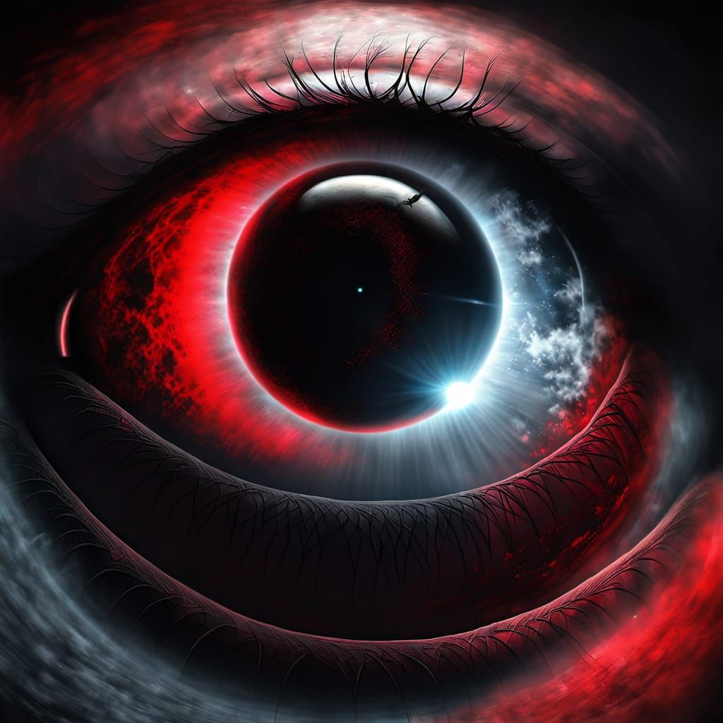 Giant Red Eyeball Moon in Sky: Digital Matte Painting