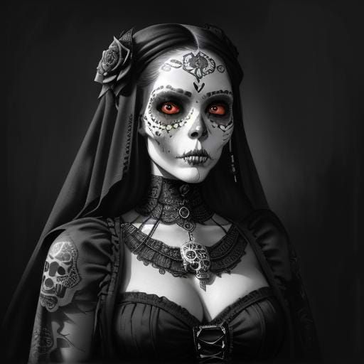 Sugar Skull Pitbull in Gothic Dia de los Muertos Style