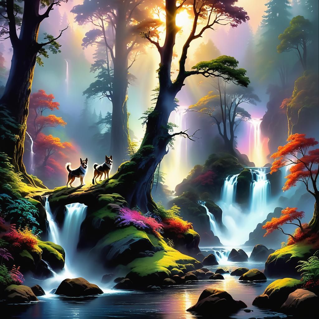 Dogs Explore Ethereal Forest on Alien Planet