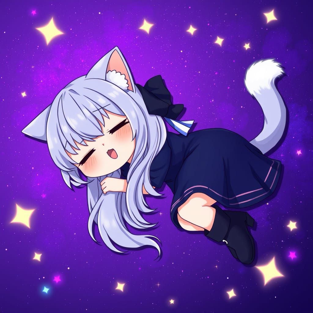 Anime Catgirl in Dark Space Surrounds