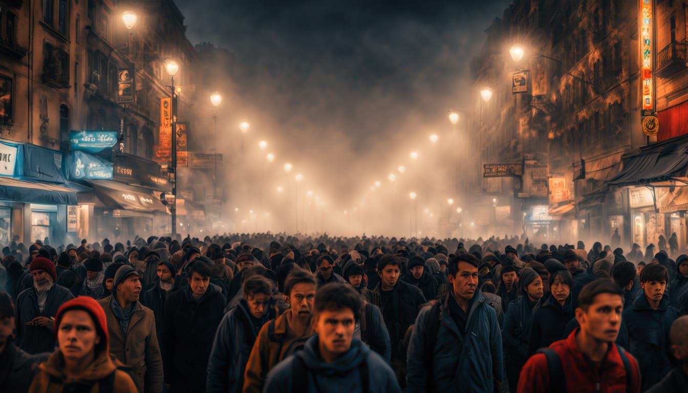 Cinematic Crowd Scene in Hyper-Realistic Digital Art