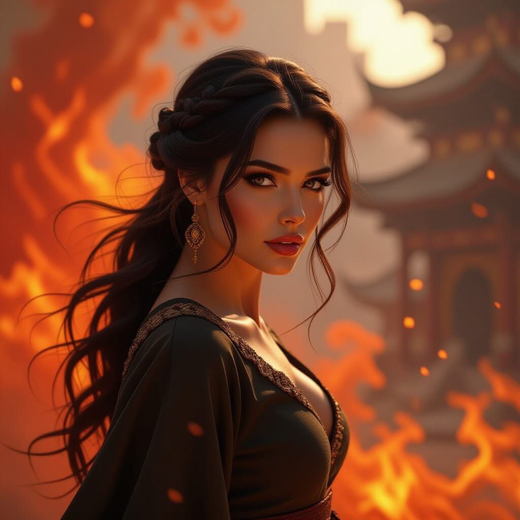 Fiery Woman: A Detailed Fantasy Concept Art