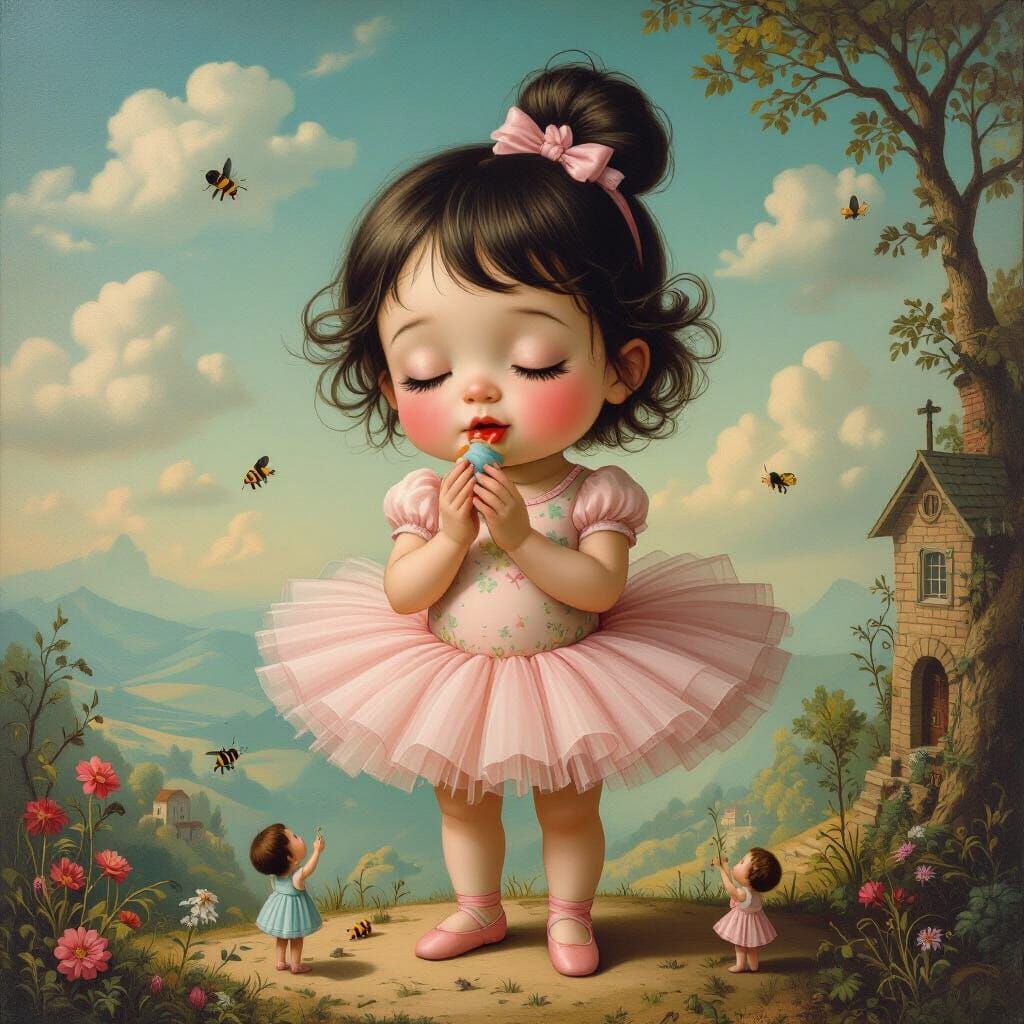 Giant Child Swallows Humans in Surreal Scene