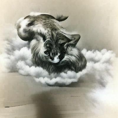 AirCat on Cloud: Detailed Charcoal Drawing