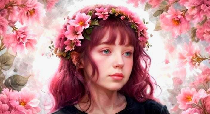 Dark Pink Impasto Flowers on Pale Pink