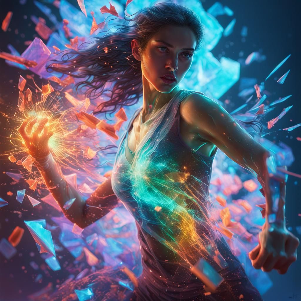 Bioluminescent Woman Shatters Screen: Hyperrealistic Splash ...