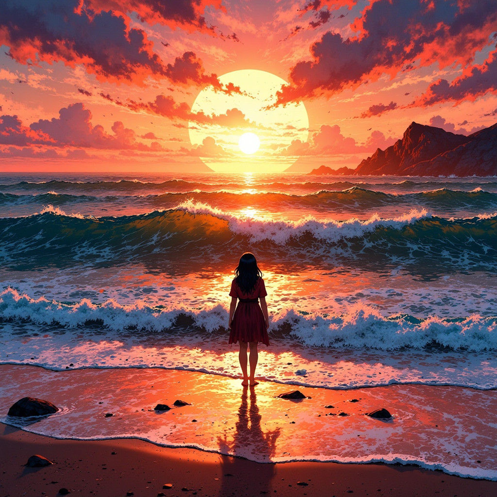 Ocean Sunset in Impressionist Style