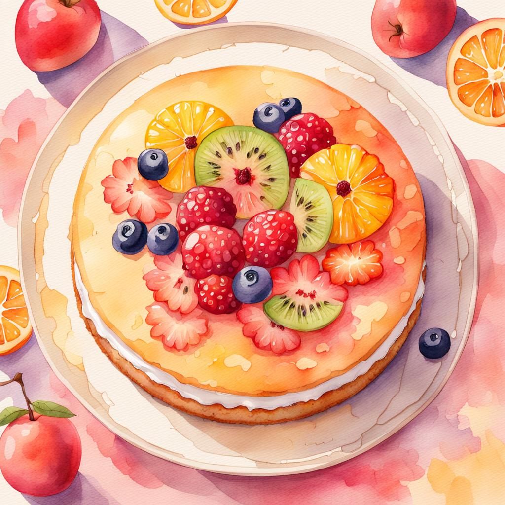 Japanese Yogurt Cake in Watercolor Style
