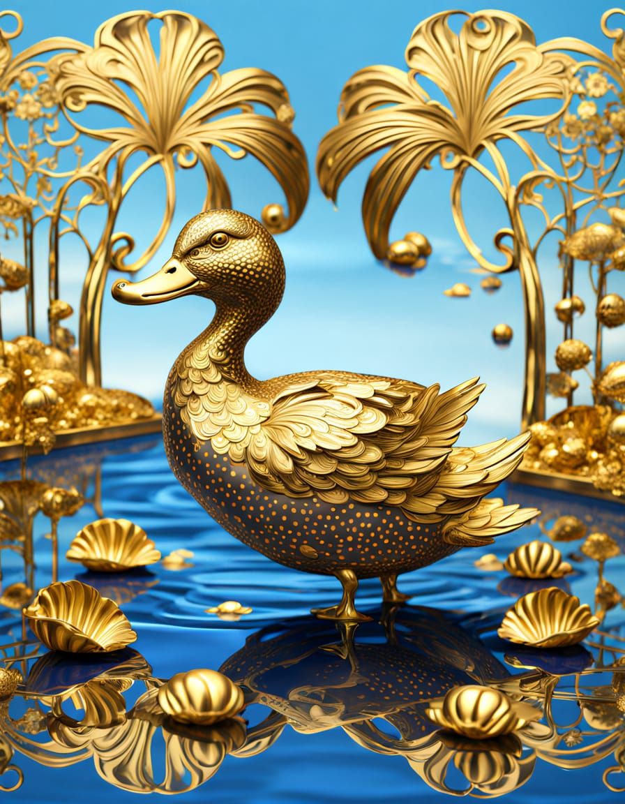 Golden Polka Dot Duck in 3D Metal Style