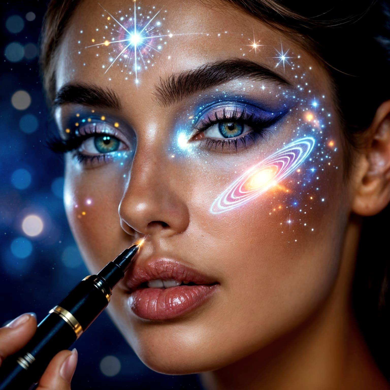 Cosmic Laser Pen Engraved on Woman's Face