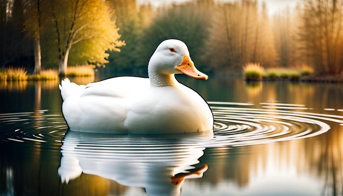 Surreal Giant Duck Swimming in Pond