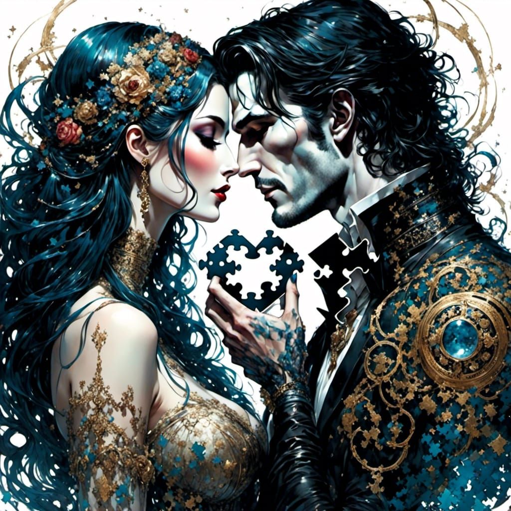 Entwined Couple with Puzzle Piece Heart