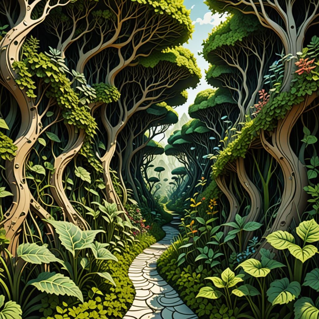 Glossy Poisoner's Garden with Abstract Fractal Patterns