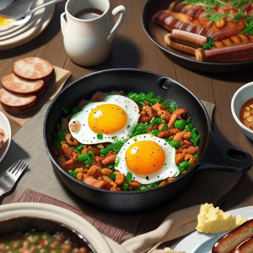 Anime Breakfast: Eggs, Bacon, Sausage, Beans