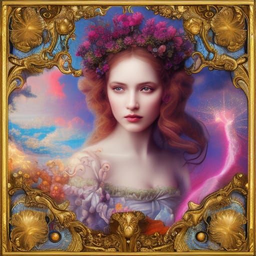 Angelic Girl Portrait in Rococo Style