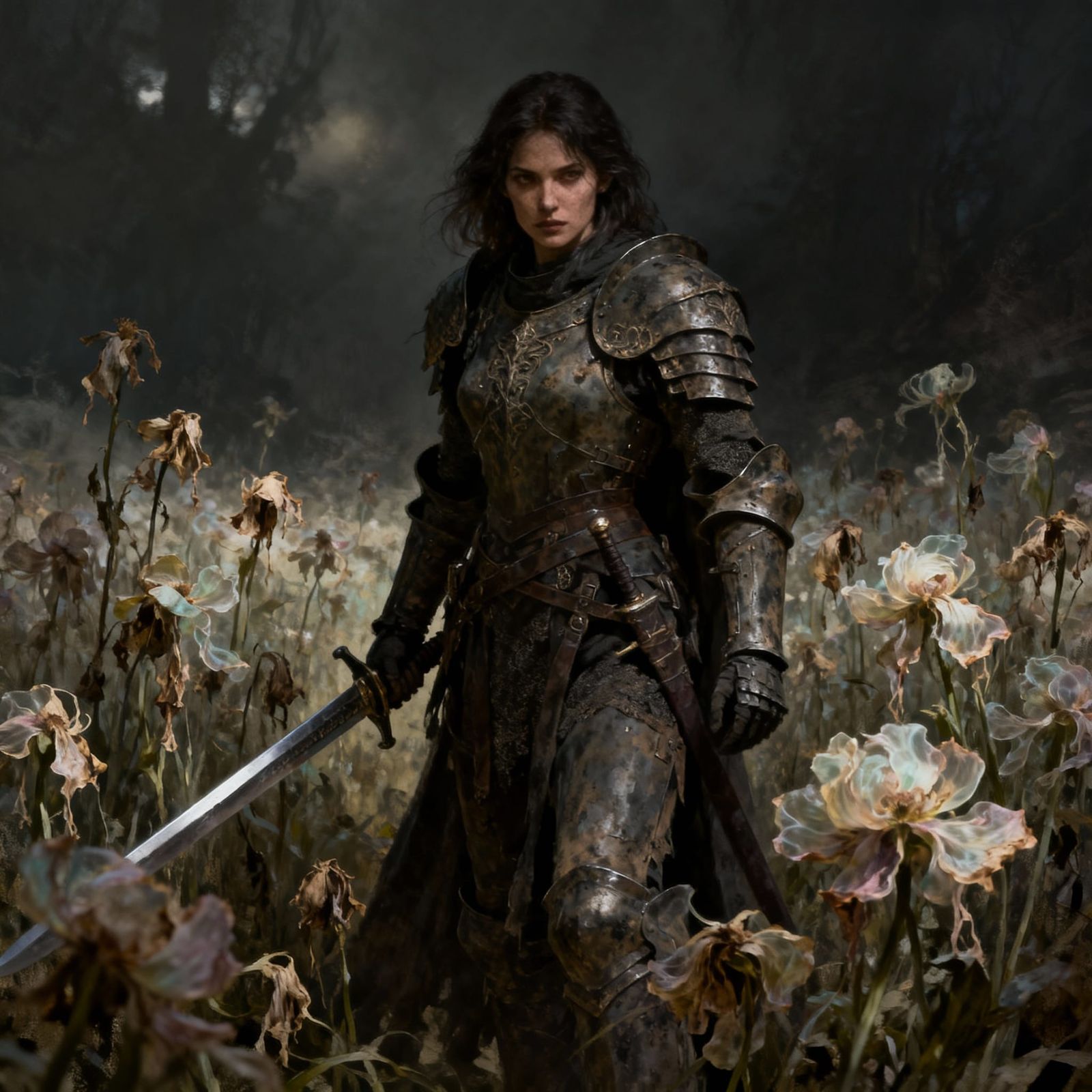Stoic Warrior Woman in Dark Fantasy Concept Art