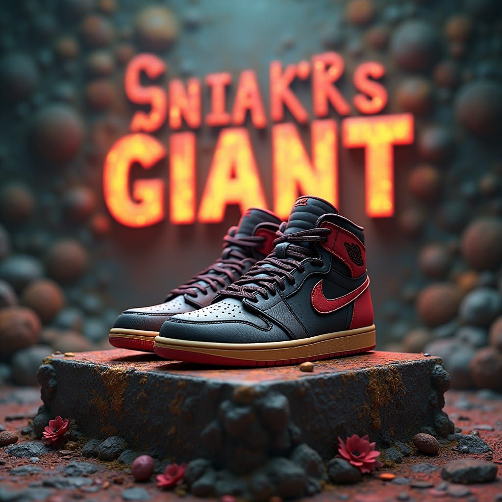 Sneakers on Ancient Pedestal in Dreamlike Fantasy Scene