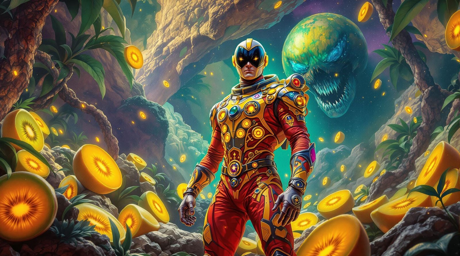 Flash Gordon in Hyper-Realistic, Surreal Tropical Landscape