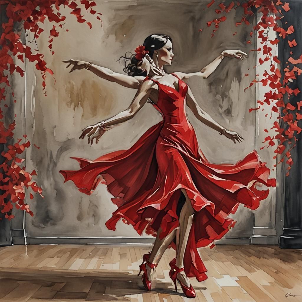 Elegant Scarlet Ballroom Dancer in Motion