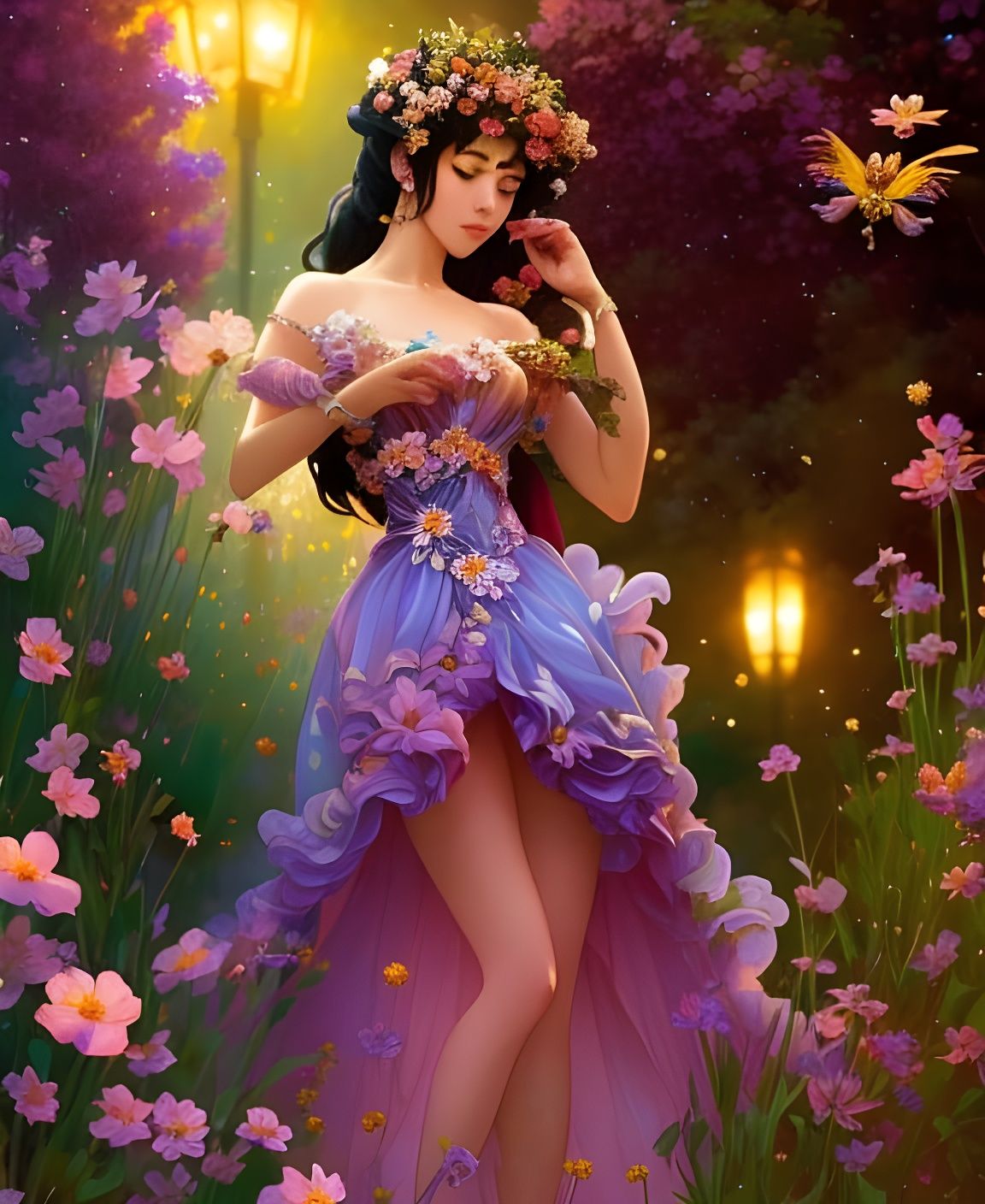 Glittering Flower Queen in Studio Ghibli Anime Style