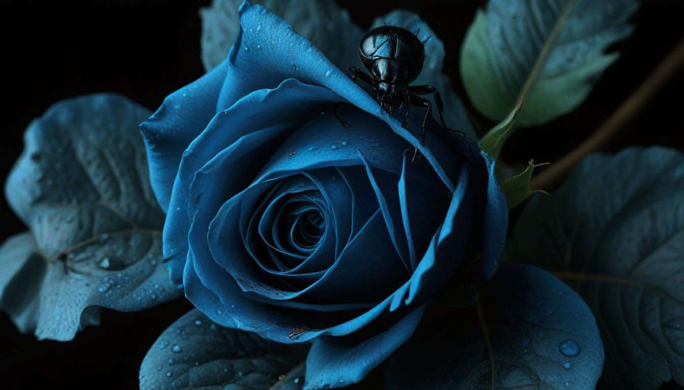 Mysterious Blue Rose in Chiaroscuro Style