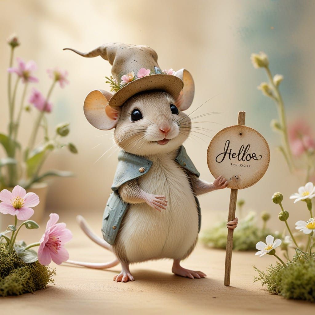 Whimsical Mouse-Snail in Delicate Watercolor Style