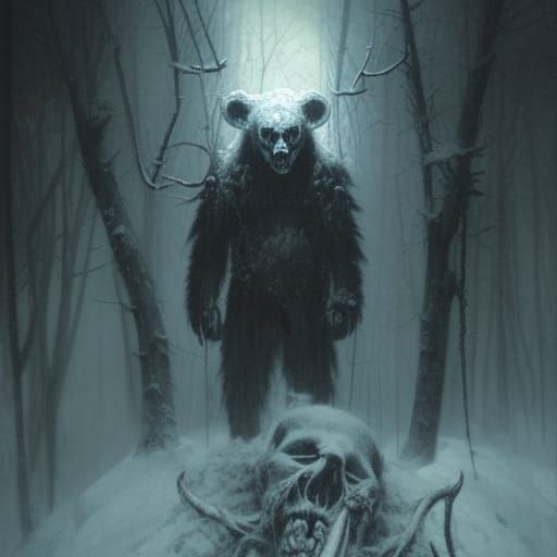 Demonic Werebear Horror in Dark Snowy Forest