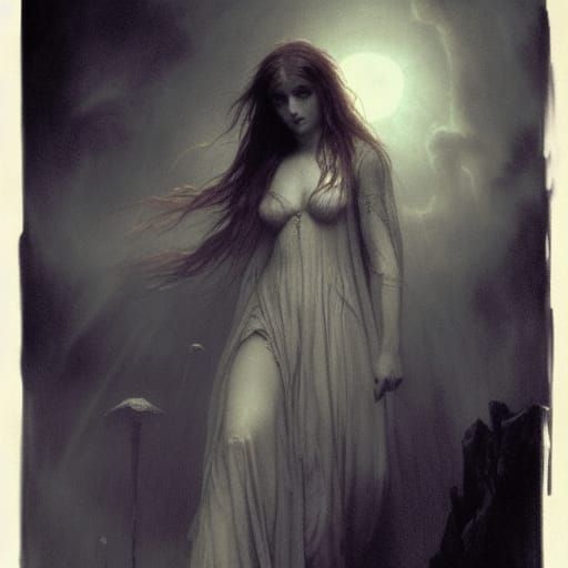 Ethereal Blue-Eyed Girl in Haunting Horror Style