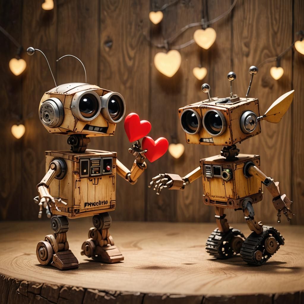 Pinocchio and Wall-E Dance Around a Heart