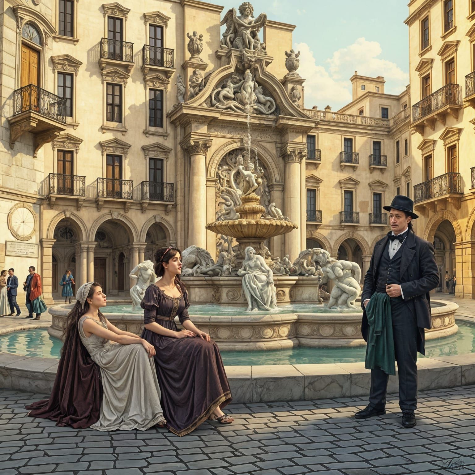 Ornate Spanish Fountain in Gustave Doré Style