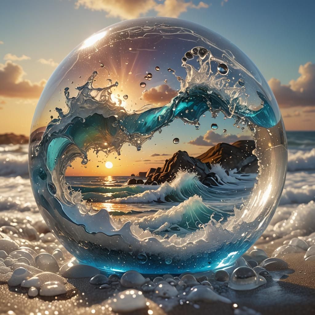 Ocean Waves Crashing in Snowglobe: Hyperrealistic Splash Art
