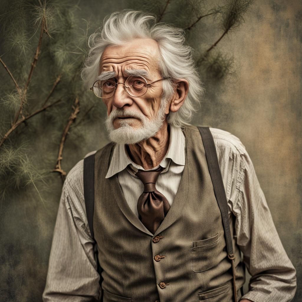 Two-Headed Old Man in Moonlit Forest