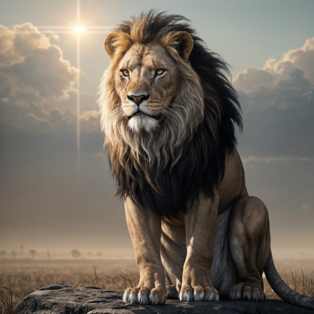 Futuristic Cybernetic Lion Roaring on the Plains