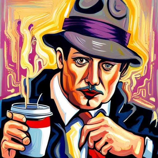Detective with Coffee: Film Noir Retrowave Art