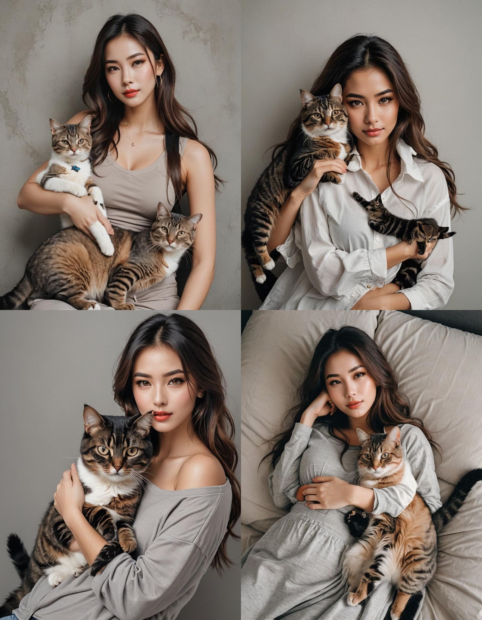 Woman with Cat Resting on Her Tummy