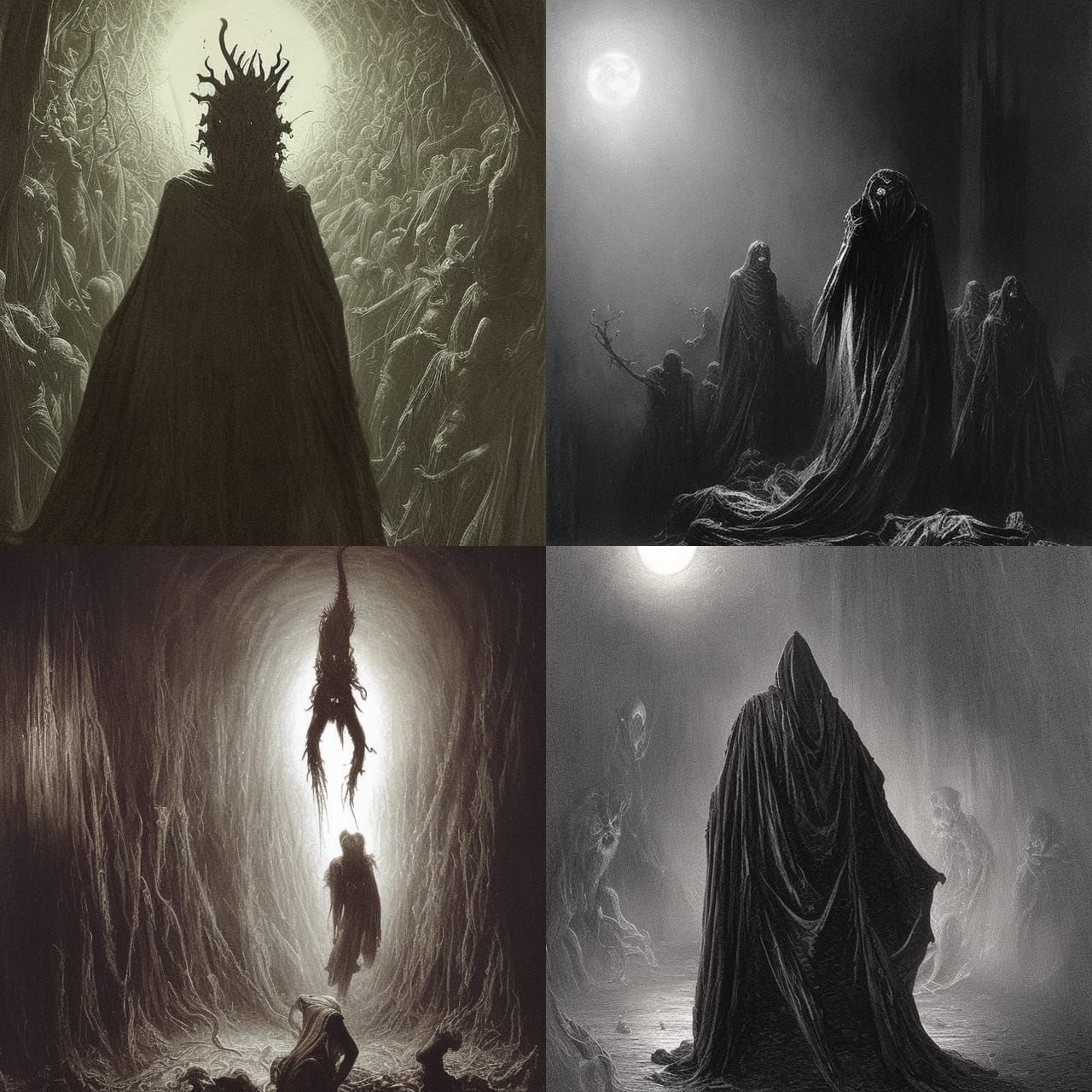 Eerie Faceless Demon in Firelight, Gothic Horror Art