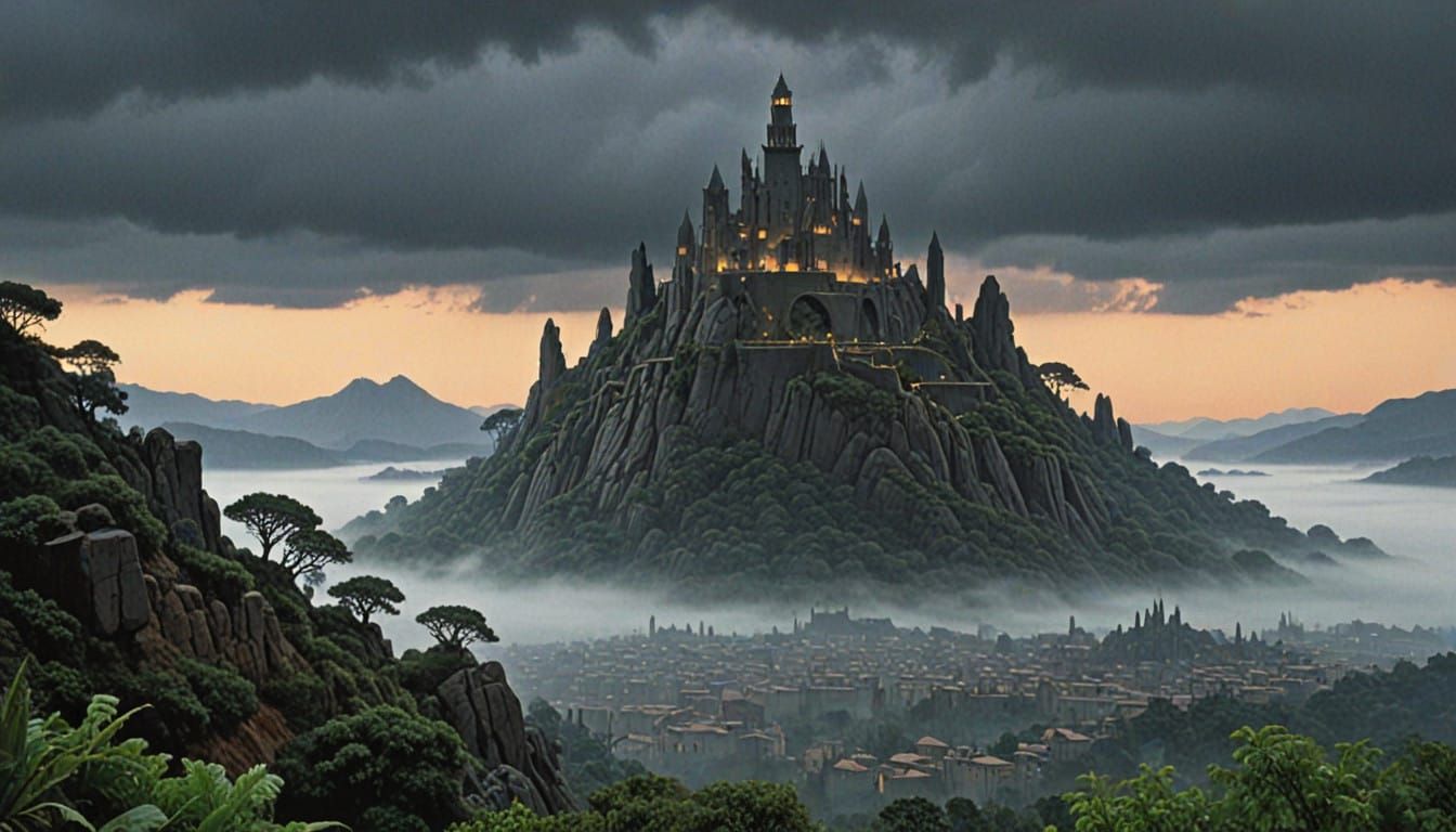 Ethereal Cityscape in Muted, Earthy Tones