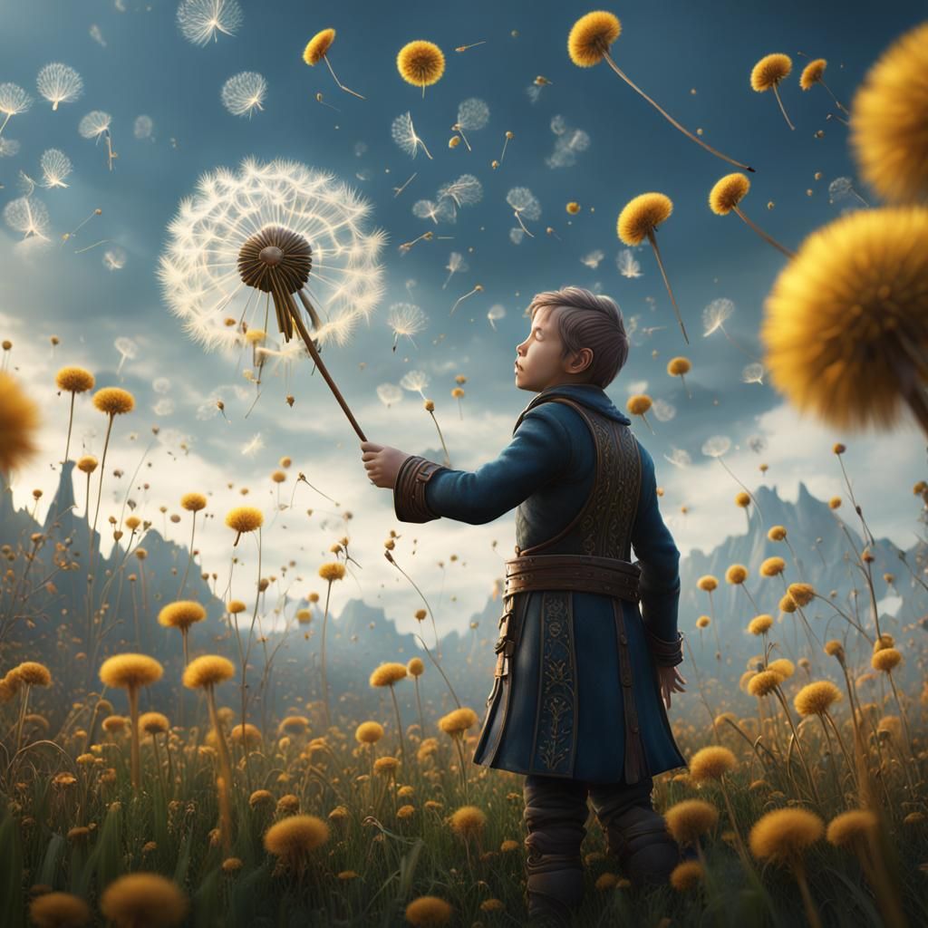 Dandelion in Wind: Detailed Matte Painting