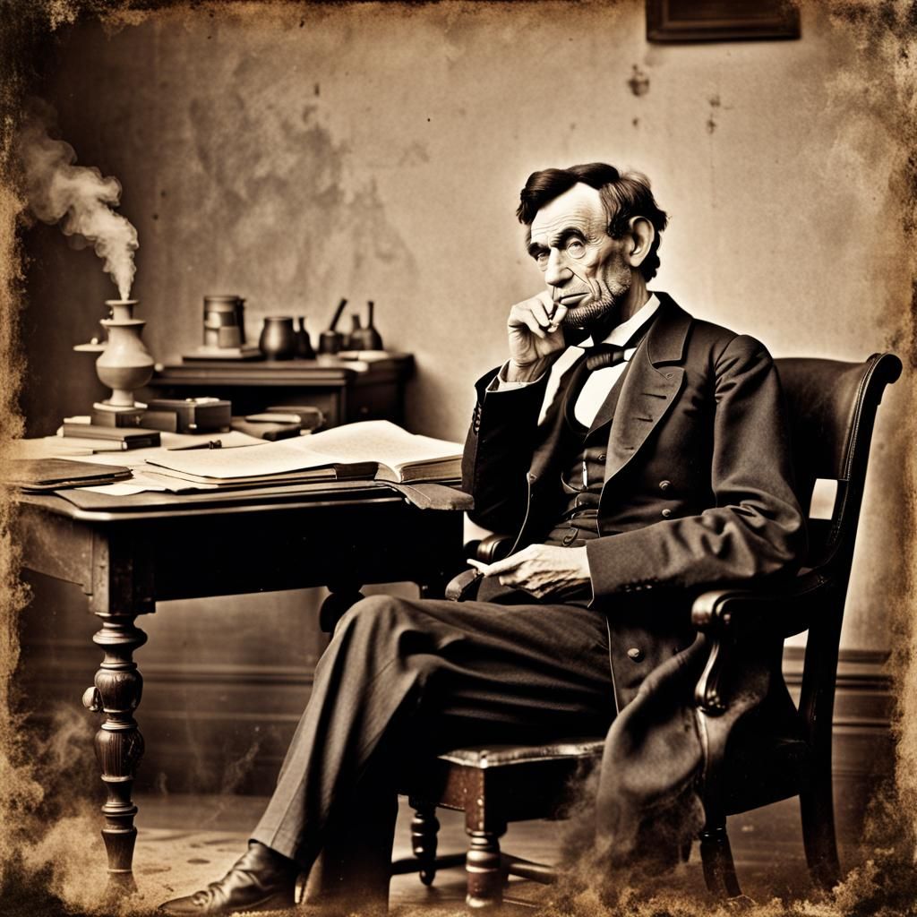 Abraham Lincoln Smoking Pipe, 19th Century Photo