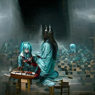 Hatsune Miku and Diablo Play Chess: Horror Art