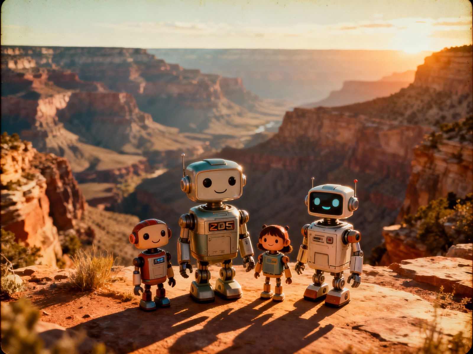 Retrofuturistic Robot Family at Grand Canyon