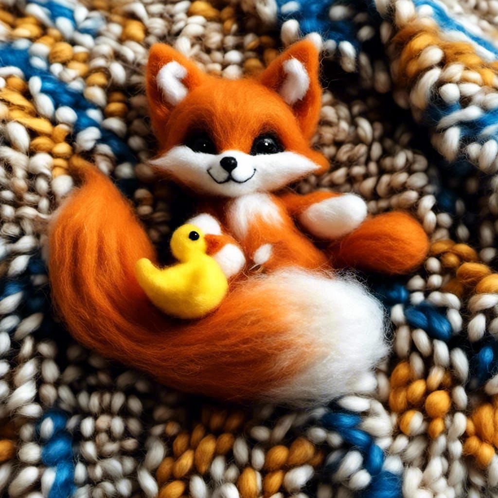 Crochet 🧶 Felted Miniature Fox & Favorite Ducky Toy