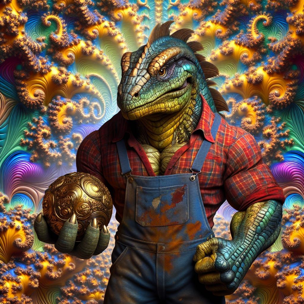 Fantastical Hybrid Dragon Dinosaur in Whimsical Fractal Land...