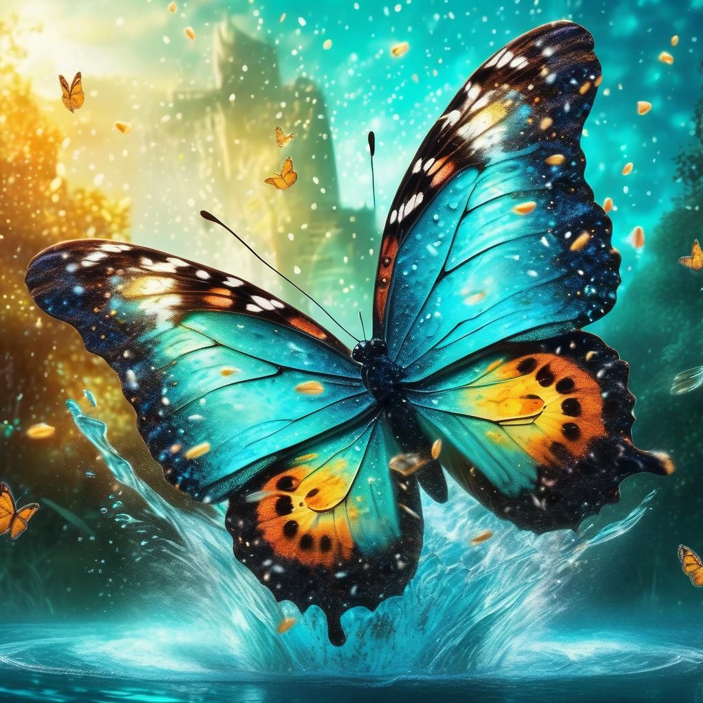 Butterfly with Water Droplets in Fantasy Illustration