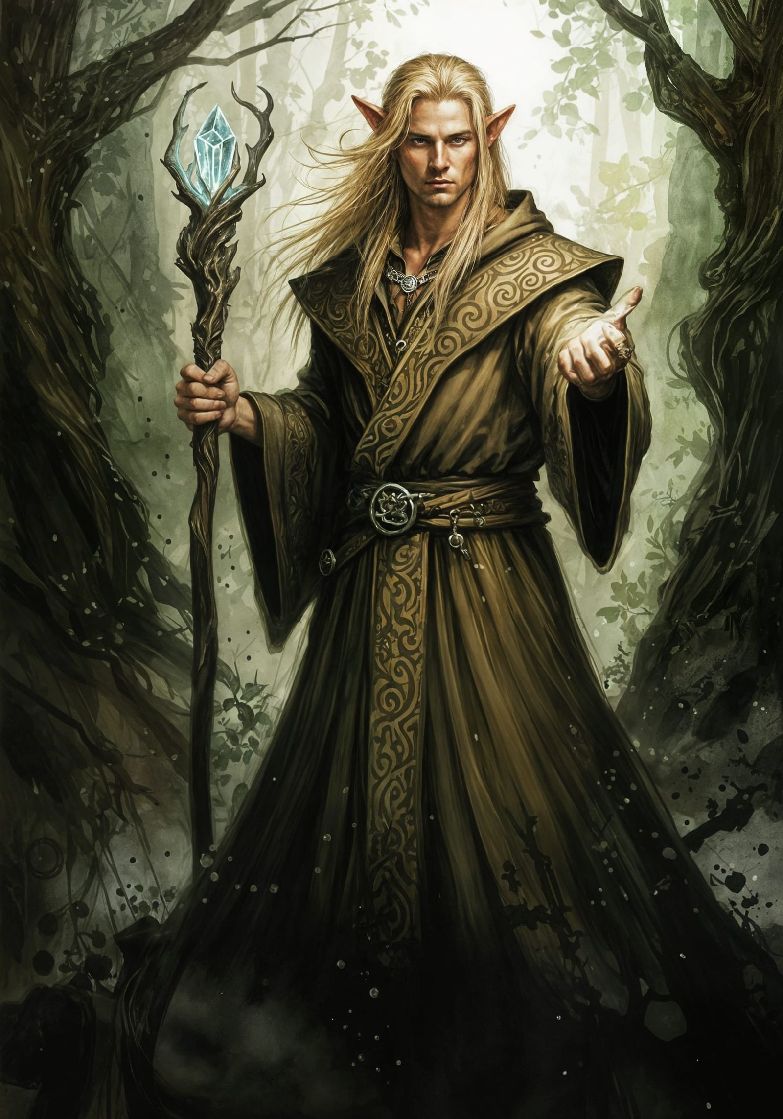 Ethereal Mage Amidst Ancient Forest